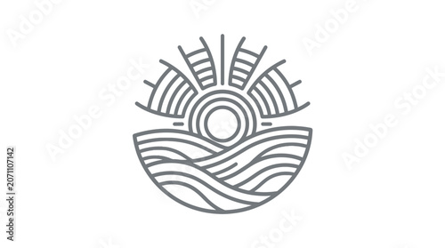 Geometric circular sun waves and fields emblem