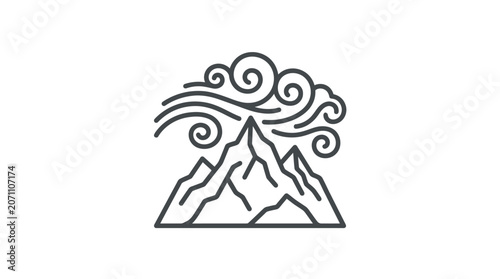 Single mountain peak with wind swirls minimalist art.