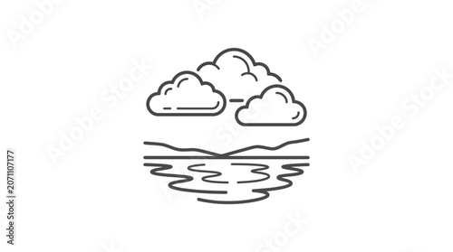 Minimalist clouds and horizon line art illustration.