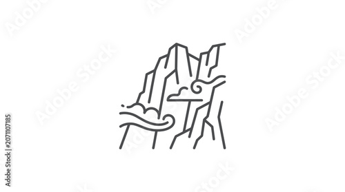 Abstract mountain cliff and cloud swirl line art sketch.