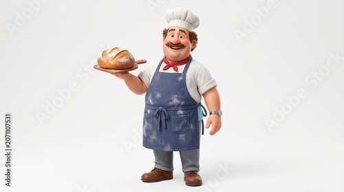 Cartoon Chef Baker Holding Artisan Bread Loaf 3D Render