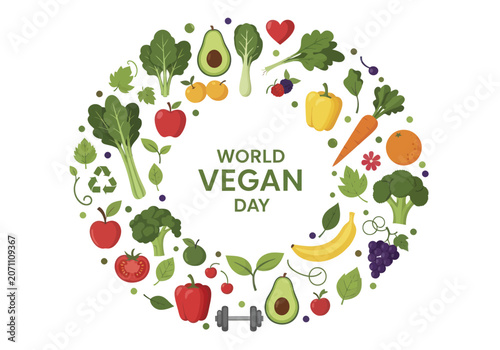 World Vegan Day Celebration with Fresh Fruits and Vegetables.