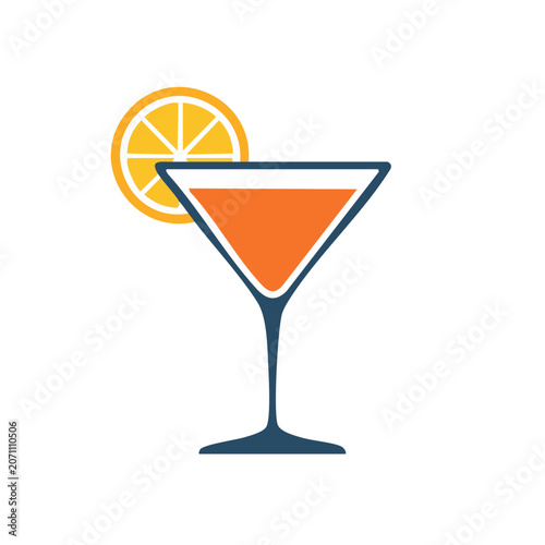 Flat icon of cocktail glass with orange slice