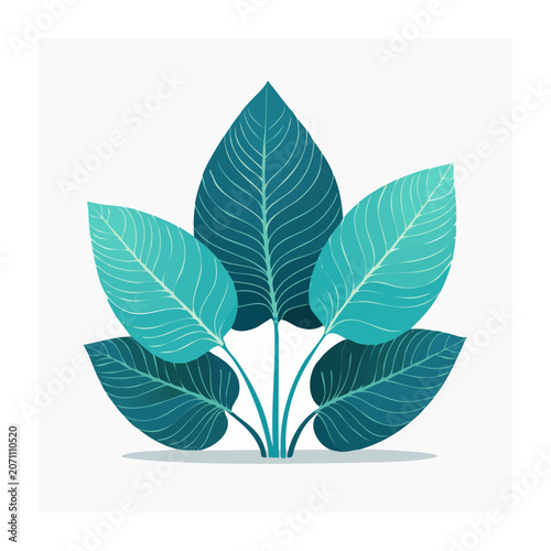 Flat illustration of tropical leaves on transparent background