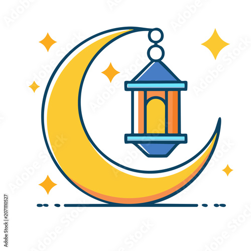 Lantern and Crescent Moon Illustration