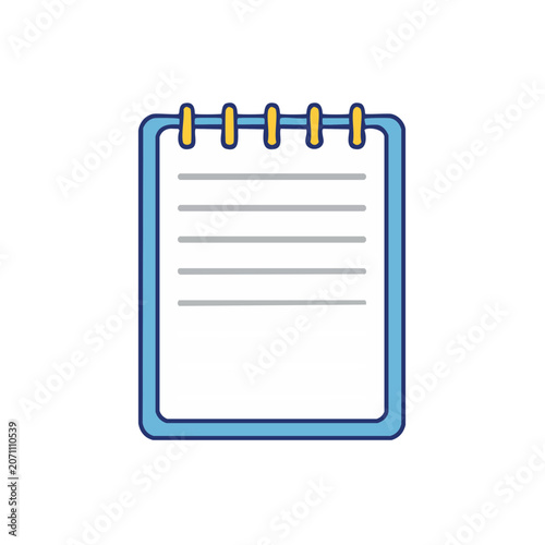 Flat vector notepad with spiral binding and lined paper
