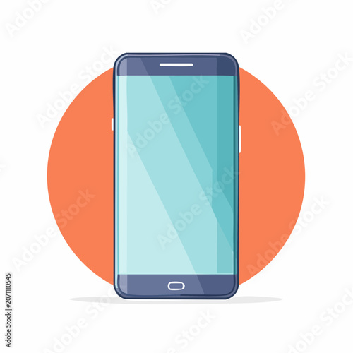 Modern Smartphone Icon with Blue Screen and Orange Circle Background