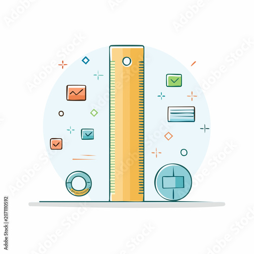 Ruler and Business Icons Illustration
