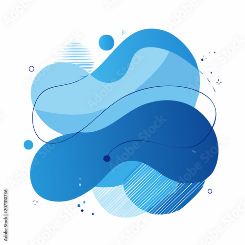 Abstract Blue Fluid Shapes with Lines and Circles