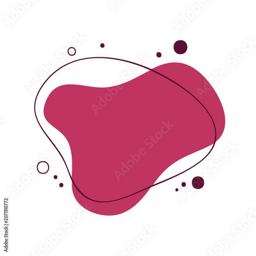 Abstract pink organic shape with dots and lines on white background