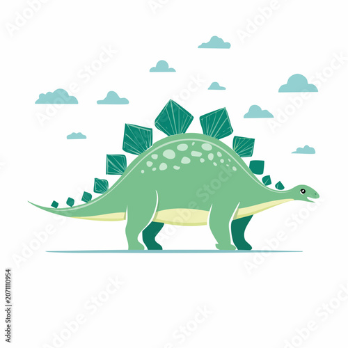 Cute Stegosaurus Dinosaur Illustration with Clouds