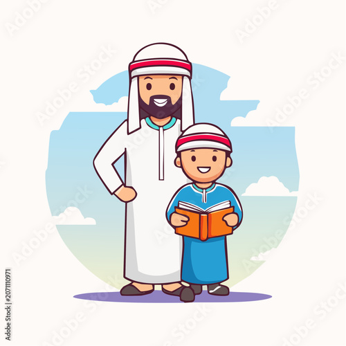 Father and son reading a book