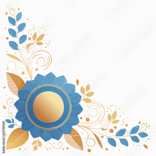 Blue and gold floral corner decorative element