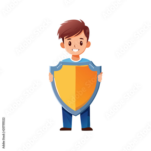 Cartoon boy holding a shield