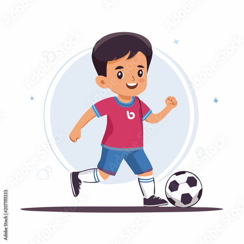 Cartoon boy playing soccer with a ball