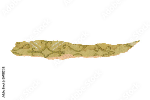 Tableau sur toile Torn piece of vintage decorative wallpaper with ornate gold floral damask patter
