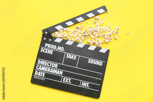 Movie clapper with popcorn ...