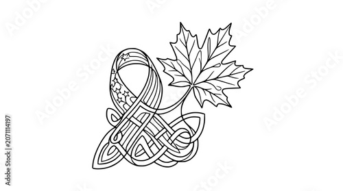 Foto Celtic Knot Ribbon with Maple Leaf and Stars - Symbol of Unity and Patriotism