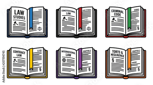 Photos Colored open law books for legal education studies.