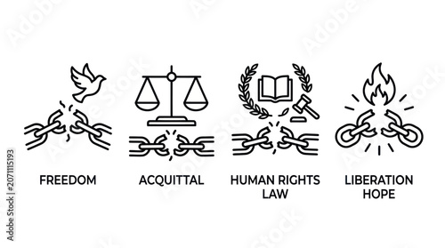 Принти на полотні Human rights law and liberation icons with freedom symbols.