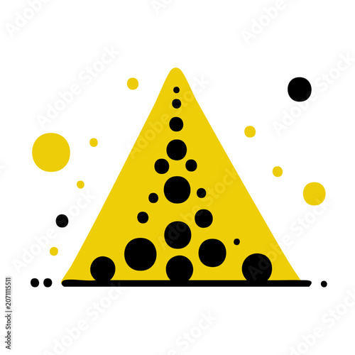 Abstract yellow triangle with black circles and dots