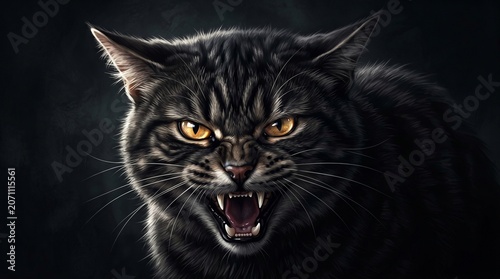 Angry black cat with yellow eyes 2.