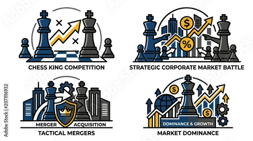 Cuadro en lienzo Business strategy chess competition and market dominance concept.
