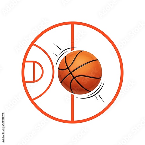Stylized graphic of a basketball bouncing on a court surface with basketball bouncing illustration movement competition training activity recreation exercise professional