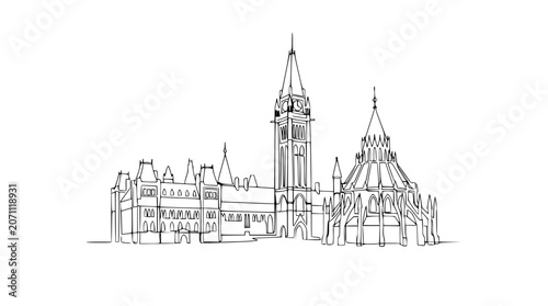 Foto Parliament Buildings Sketch - Ottawa, Canada - Line Art Illustration