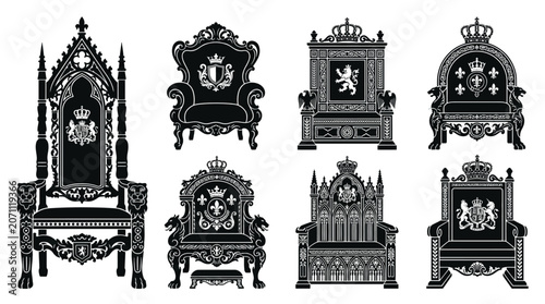 Tablou pe pânză Royal Thrones and Luxury Furniture Icon Set Vector Collection