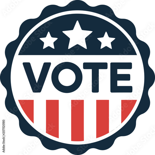 Vote election badge with stars and stripes in red white and blue sticker symbol