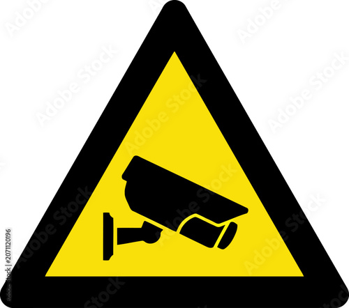 Warning sign for surveillance camera with yellow triangle and black icon cctv