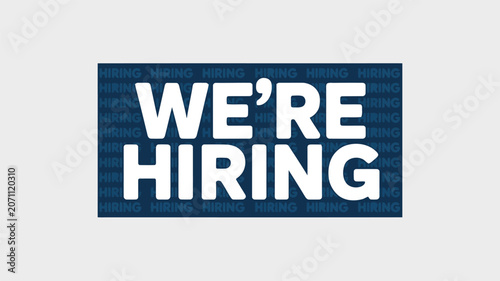 We're Hiring text on blue background with repeating hiring pattern jobs employment