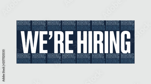 We're Hiring text with repeating hiring pattern on light gray background jobs employment