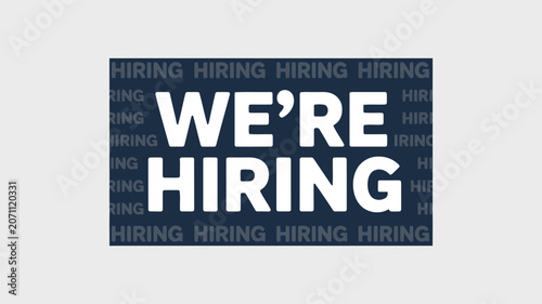 We're Hiring text on dark blue background with repeating hiring pattern jobs employment