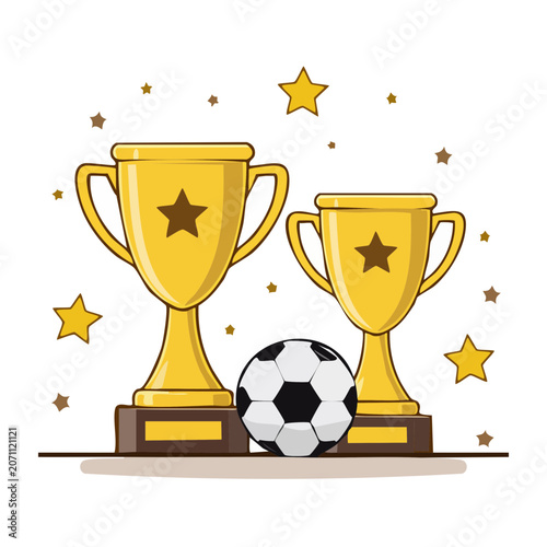 Golden Trophies and Soccer Ball with Stars