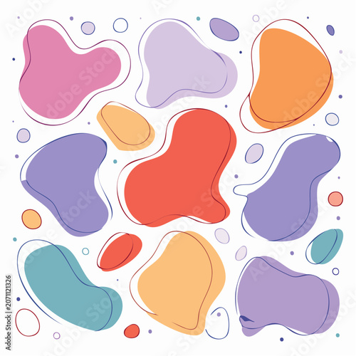 Abstract Organic Shapes with Pastel Colors and Outline