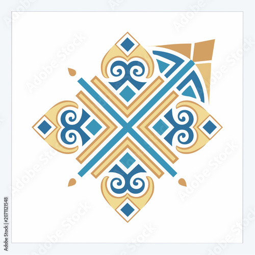 Abstract Geometric Ornament with Blue and Gold Colors