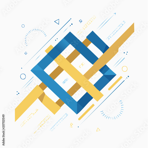 Abstract Geometric Pattern with Intersecting Blue and Yellow Stripes