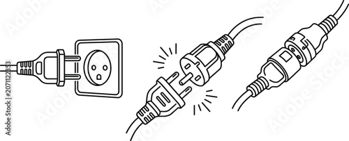 Foto Electrical plug and socket connection icons set showing power cord disconnection