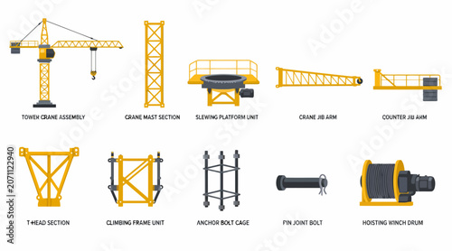 Obraz na płótnie Collection of yellow construction crane illustrations.
