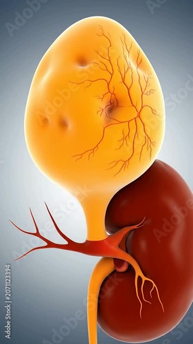 Realistic Adrenal Gland Anatomy Illustration Featuring Detailed Structure and Vascular Relationship to Kidney in Professional Medical Graphics