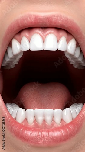 Realistic Close-Up Of Human Mouth Anatomy, Featuring Teeth, Tongue, And Gums For Educational Medical Use In 4K Quality