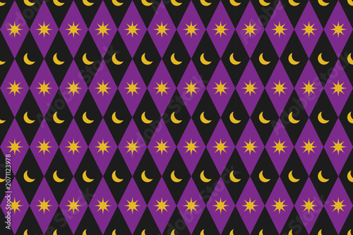 Foto Black Purple Gold Seamless Celestial Diamond Solar and Lunar Pattern