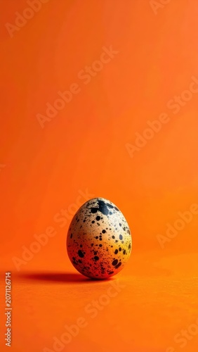 A Single Quail Egg on a Vibrant Orange Background.