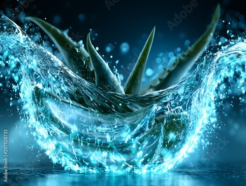 Fresh Aloe Vera Gel Splash with Water Droplets for Hydrating Skincare and Cosmetic Products