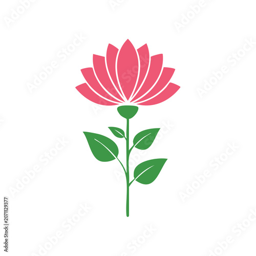 Pink lotus flower with green stem and leaves vector
