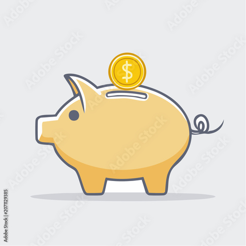 Piggy bank with a coin being inserted