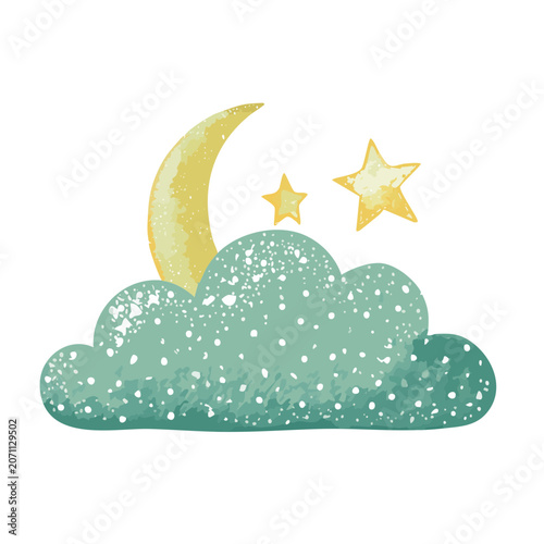 Watercolor Cloud with Moon and Stars Illustration