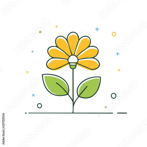 Yellow flower with light bulb center flat vector illustration